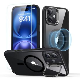   ESR CLASSIC HYBRID KICKSTAND HALOLOCK MAGSAFE & TEMPERED GLASS IPHONE 16 CLEAR/BLACK