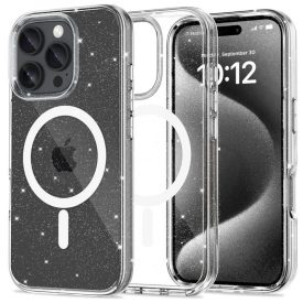   Tech–Protect Flexair Hybrid MagSafe iPhone 16 Pro Max tok – Csillámos Átlátszó