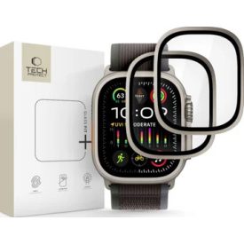   Tech–Protect Glass Ring Apple Watch Ultra 1 / 2 / 3 (49 mm) Üvegfólia Kerettel – Natúr Titán (2db)
