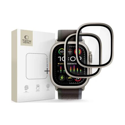 Tech–Protect Glass Ring Apple Watch Ultra 1 / 2 / 3 (49 mm) Üvegfólia Kerettel – Natúr Titán (2db)