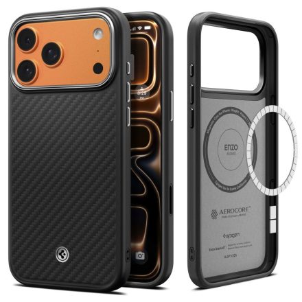 Spigen Enzo Aramid ”T” Mag Magsafe iPhone 17 Pro Max tok – Fekete/Ezüst