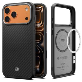   Spigen Enzo Aramid ”T” Mag Magsafe iPhone 17 Pro tok – Fekete/Ezüst