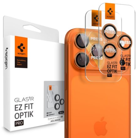 Kameravédő Spigen Optik Pro Glas.Tr ”Ez Fit” Camera Protector 2–darabos iPhone 14 Pro / Max / 15 Pro / Max / 16 Pro / Max / 17 Pro / Max Narancssárga
