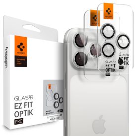   Kameravédő Spigen Optik Pro Glas.Tr ”Ez Fit” Camera Protector 2–darabos iPhone 14 Pro / Max / 15 Pro / Max / 16 Pro / Max / 17 Pro / Max Ezüst