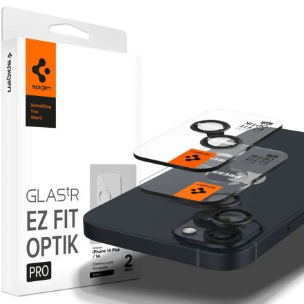 Kameravédő Spigen Optik.Tr ”Ez Fit” Camera Protector 2–darabos iPhone 14 / 14 Plus / 15 / 15 Plus Fekete