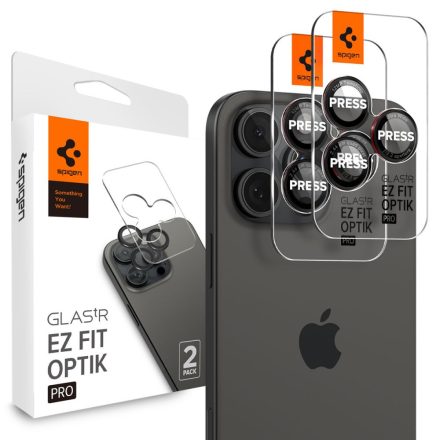 Kameravédő Spigen Optik Pro L–Series Glas.Tr ”Ez Fit” Camera Protector 2–darabos iPhone 14 Pro / Max / 15 Pro / Max / 16 Pro / 16 Max / 17 Pro / 17 Max Fekete/Piros