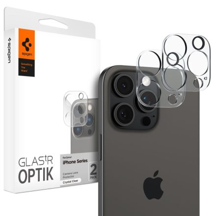 Üvegfólia Spigen Optik.Tr Camera Protector 2–darabos iPhone 14 Pro / Max / 15 Pro / Max / 16 Pro / Max Kristálytiszta