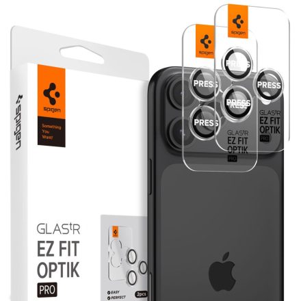 Üvegfólia Spigen Optik Pro Glas.Tr ”Ez Fit” Camera Protector 2–darabos iPhone 14 Pro / Max / 15 Pro / Max / 16 Pro / Max / 17 Pro / Max Kristálytiszta