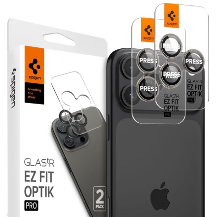 Kameravédő Spigen Optik Pro Glas.Tr ”Ez Fit” Camera Protector 2–darabos iPhone 14 Pro / Max / 15 Pro / Max / 16 Pro / Max / 17 Pro / Max Natúr titán