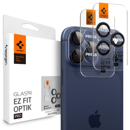 Kameravédő Spigen Optik Pro Glas.Tr ”Ez Fit” Camera Protector 2–darabos iPhone 14 Pro / Max / 15 Pro / Max / 16 Pro / Max / 17 Pro / Max Kék titán