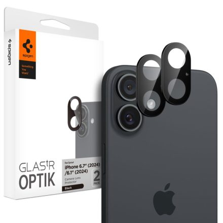 Kameravédő Spigen Optik Glas.Tr Camera Protector 2–darabos iPhone 16 / 16 Plus Fekete