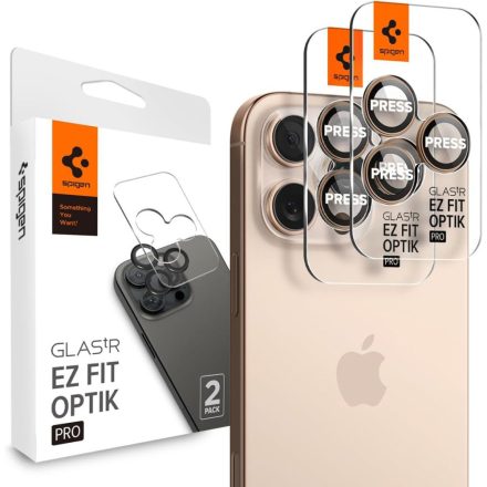 Kameravédő Spigen Optik Pro Glas.Tr ”Ez Fit” Camera Protector 2–darabos iPhone 16 Pro / Max / 17 Pro / Max Sivatagi titán